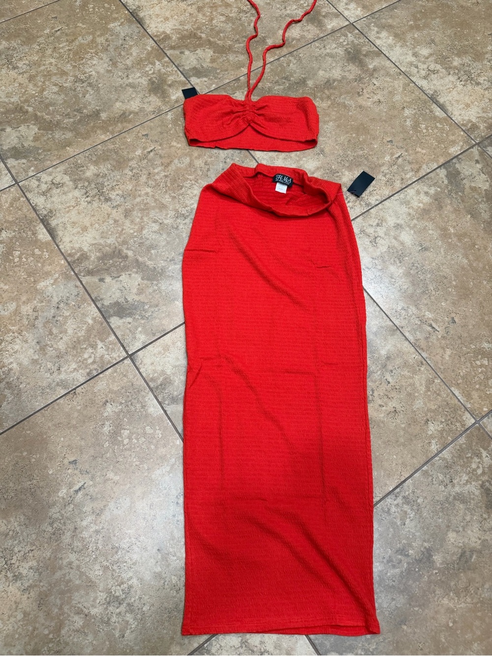 Hot Miami Styles Red Strapless Knit Two-Piece Set
